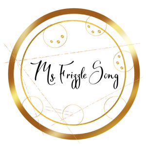 Gold Gallifreyan text with the translation written in black script in the center, "MsFrizzleSong"